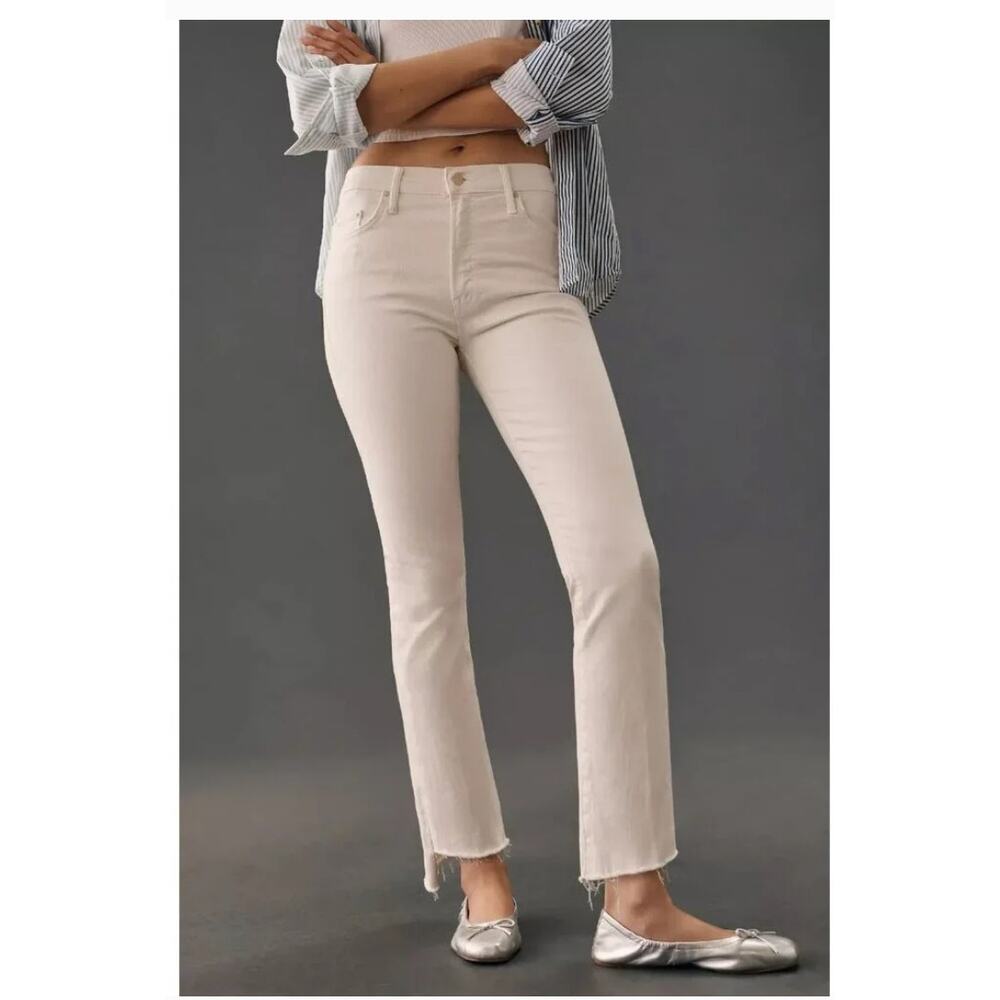 MOTHER Insider Crop Step Fray Jeans Cream Puffs Sz 32 High Rise Raw Hem